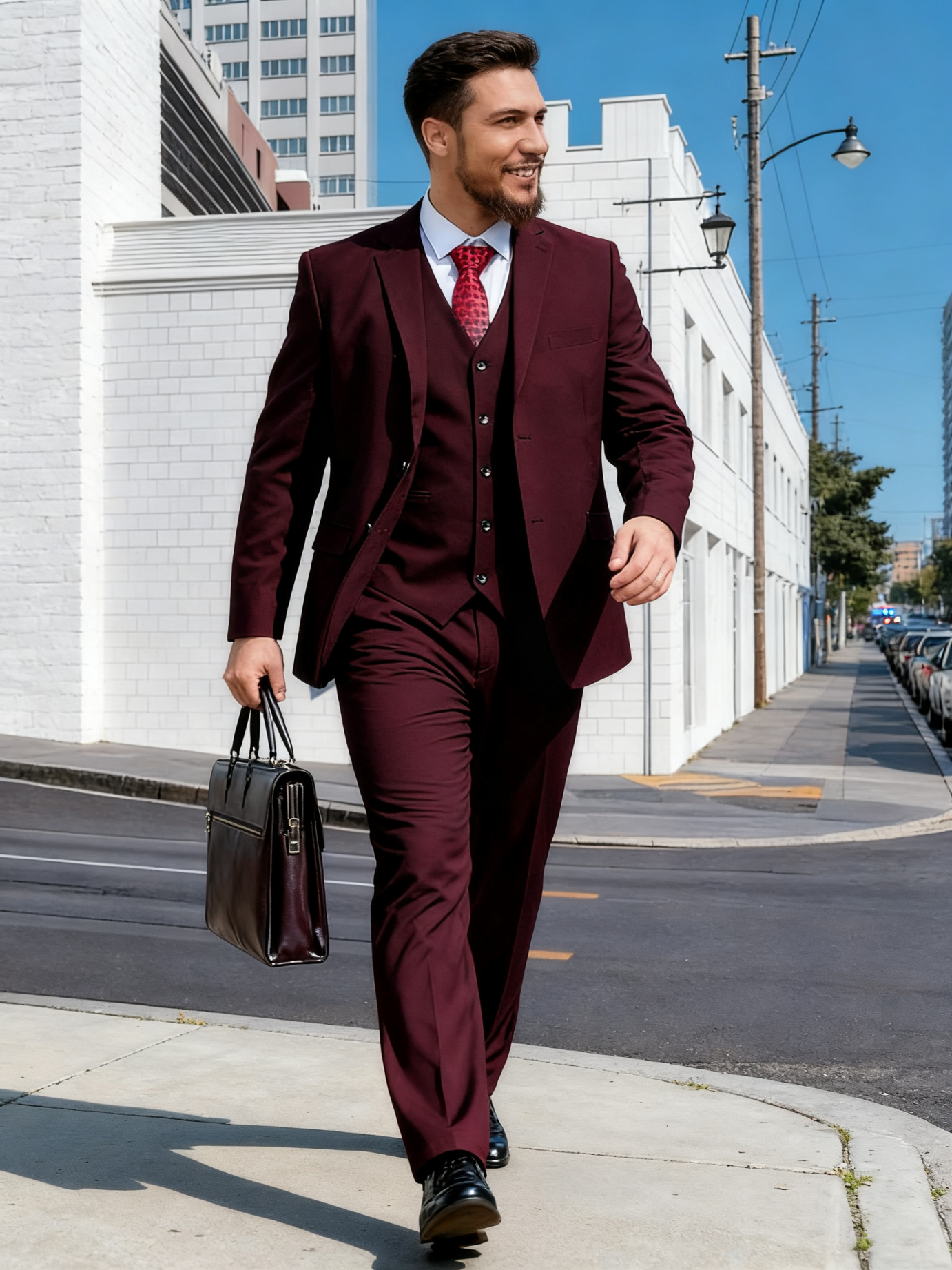 Men's Three Piece Suit Set, Notch Lapel Single Breasted Blazer and Waistcoat, Suitable for Formal Parties