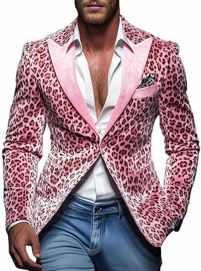 Pink Leopard Print Velvet Blazer, Single Button Formal Party Jacket, Animal Pattern Design