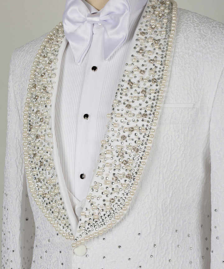 Men's Jacquard Tuxedo Blazer with Beads Crystal for Wedding | Slim Fit, Single-Breasted Party Blazer with rhinestone for Gala,Dinner,Party,Prom, Homecoming