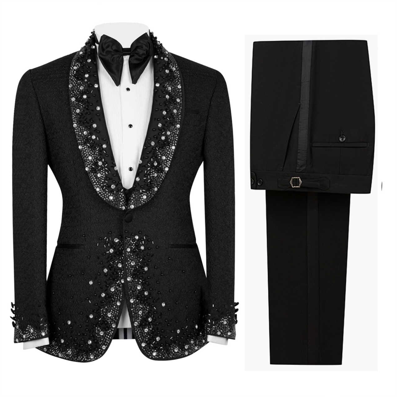 Rhinestone Embellished Unisex Blazer, Luxury Shawl Lapel Single Button Slim Fit Suit Jacket for Wedding & Banquet