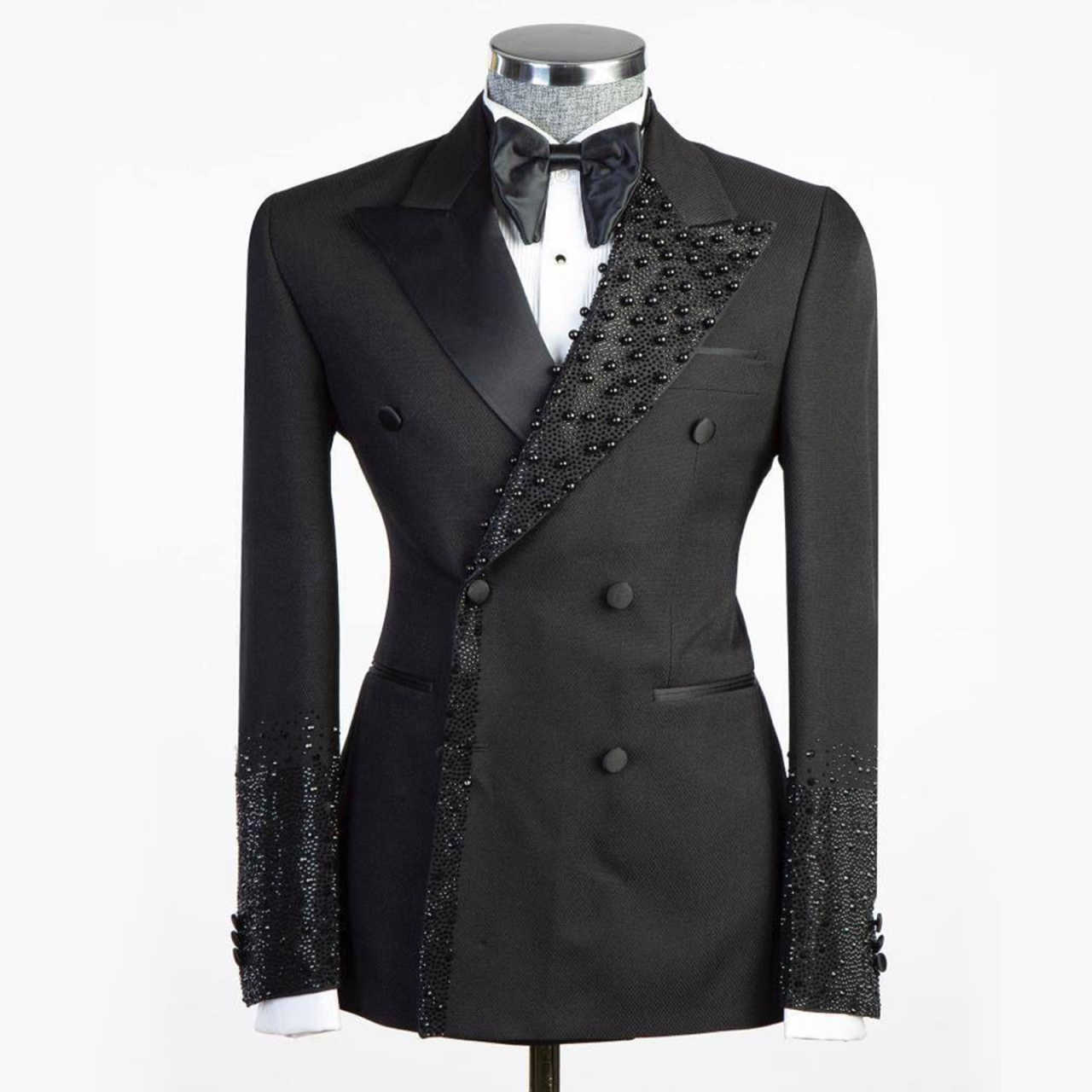Men's Luxury Tuxedo Slim Fit Wedding Groom Men Black and Gold Sequin Peaked Lapel for Prom Party Dinner