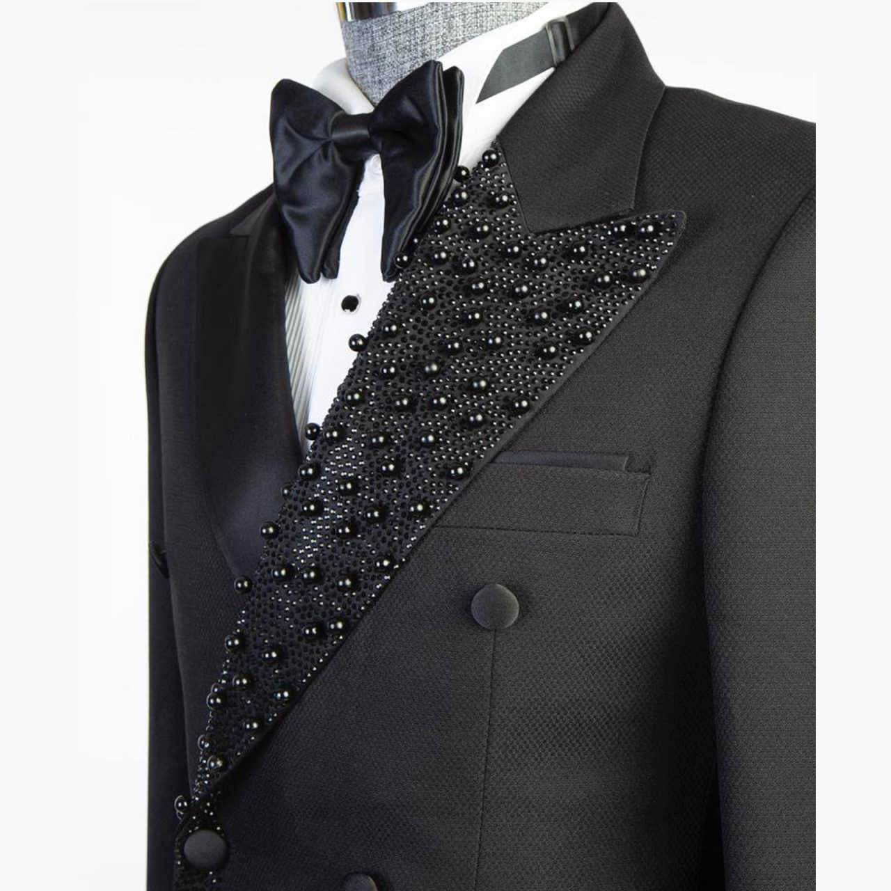 Men's Luxury Tuxedo Slim Fit Wedding Groom Men Black and Gold Sequin Peaked Lapel for Prom Party Dinner