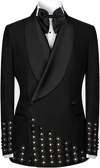 Men's Luxury Rhinestone Embellishments Tuxedo Blazer Shawl Lapel Double Breasted Prom Banquet Party Formal