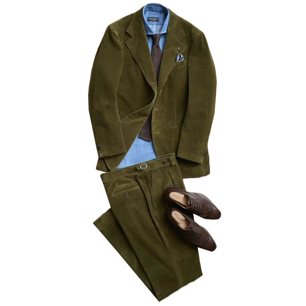 Men's Vintage Corduroy Suit 2 Piece Set, Loose Notch Lapel Blazer & Adjustable Waist Trousers