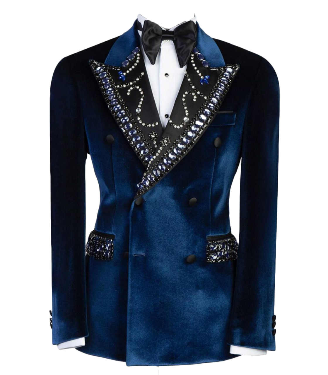 Retro Men's Suit Rhinestone Beaded Blazer Velvet One Piece Peaked Lapel Double Breasted Outfits Coat Customized Only Jacket