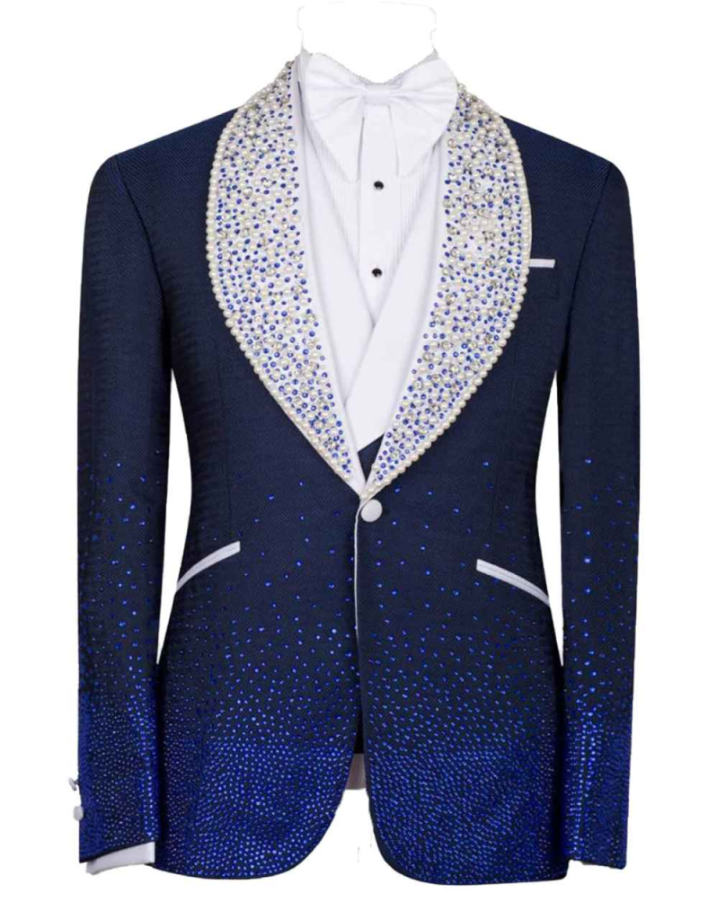 Men's Luxury Tuxedo with RoyalBlue Stone Shawl Lapel One Button Dinner Blazer for Prom Party Wedding