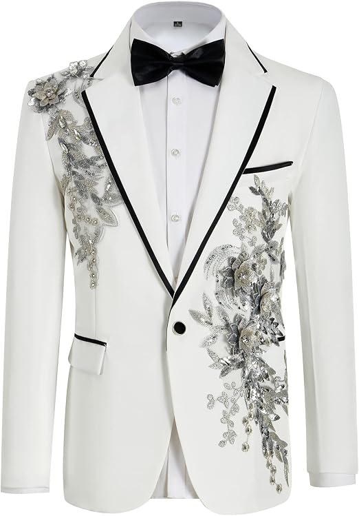 Mens Suits Slim Fit 2 Piece Formal Tuxedo Suits Blazer Pants with Bow Tie for Wedding Prom