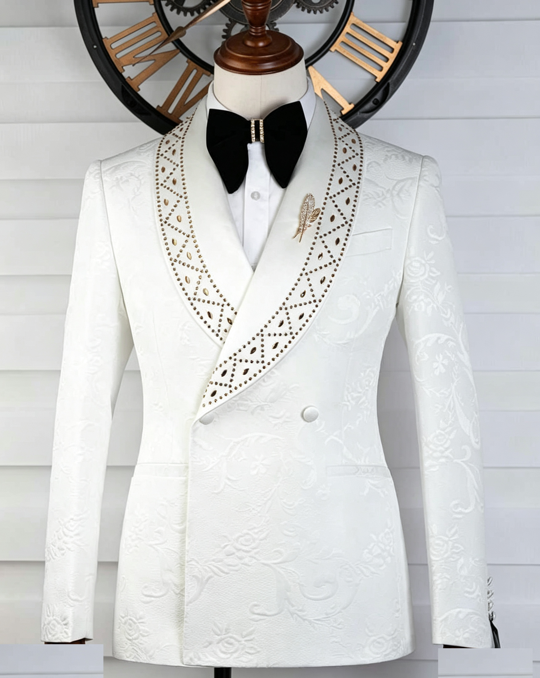 Elegant Wedding Suits For Groom Shawl Lapel Double Breasted Rhinestone Tuxedos 2 Pcs Jacket Pants Party Prom Customized
