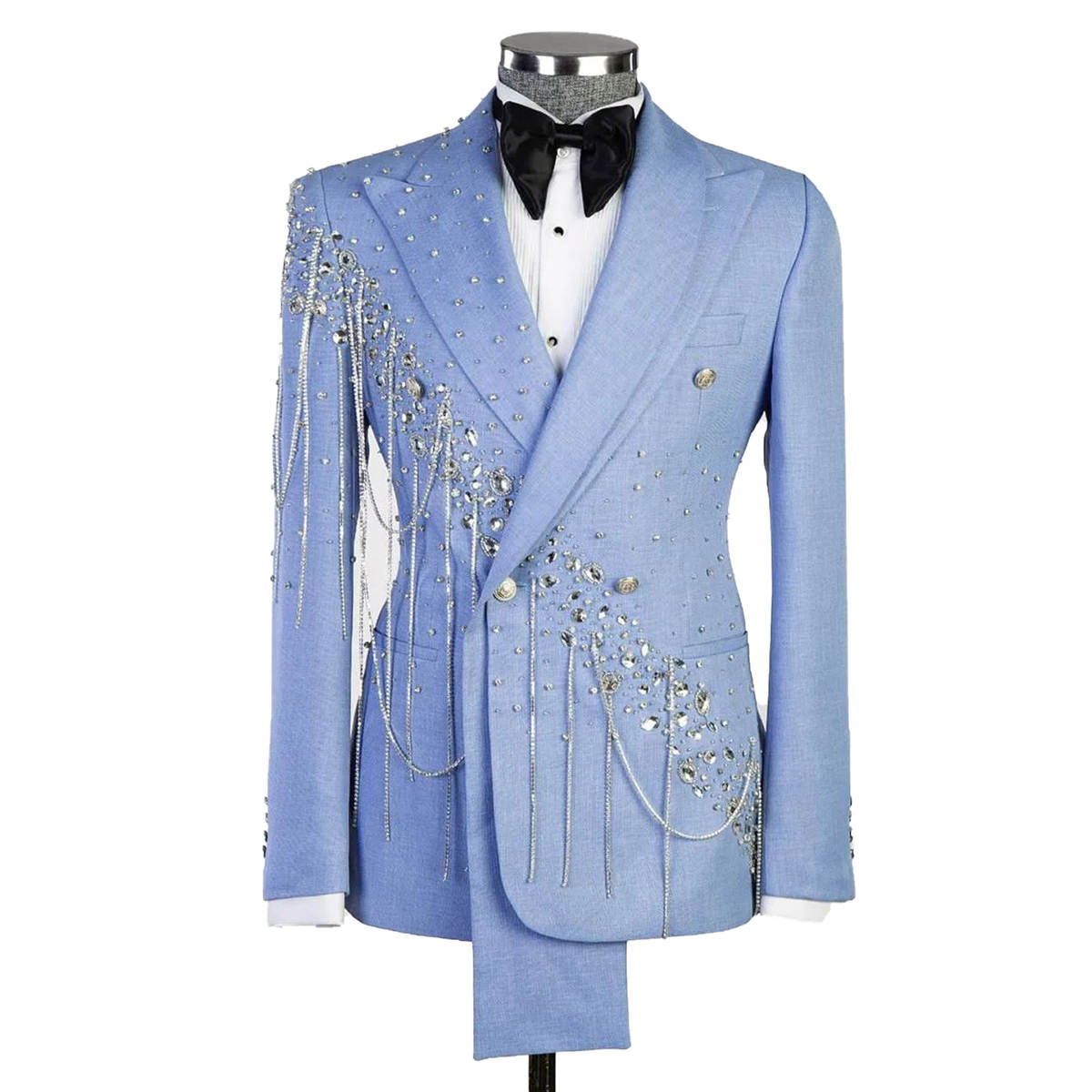 Men's Rhinestone Tuxedo Blazer Slim Fit Dinner Jacket | Handmade Rhinestone Prom Wedding Suit, Peak Lapel Double Breasted One-Button Party Blazer Party