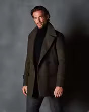 Men Dark Plaid Wool Coat Wide Lapel Double Breasted Mid Length Winter Business Casual Overcoat
