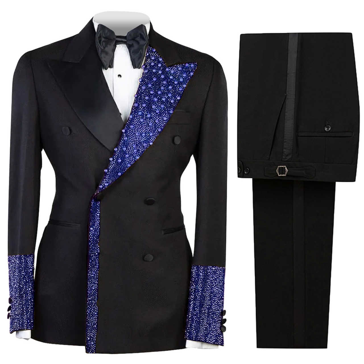 Men's Luxury Tuxedo Slim Fit Wedding Groom Men Black and Gold Sequin Peaked Lapel for Prom Party Dinner