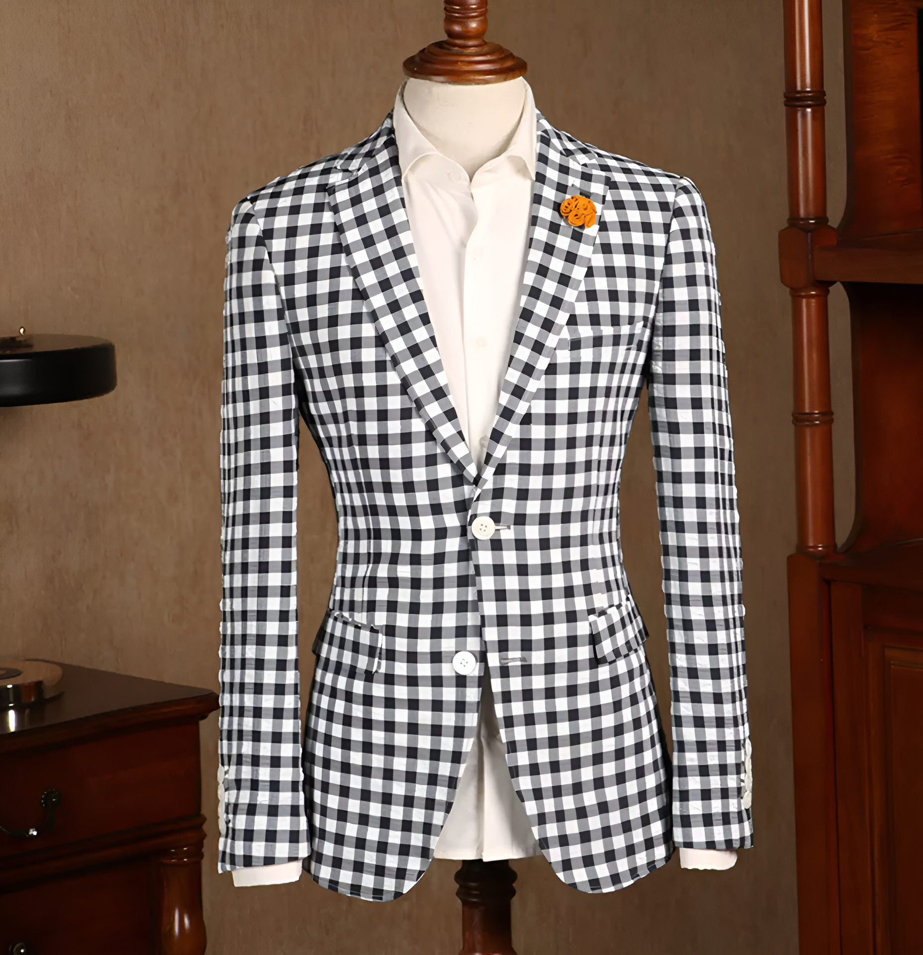 Modern Black White Check Plaid Summer Men Suits Single Breasted Business 2 Button Sports Blazer Jacket Slim Fit Party Customized