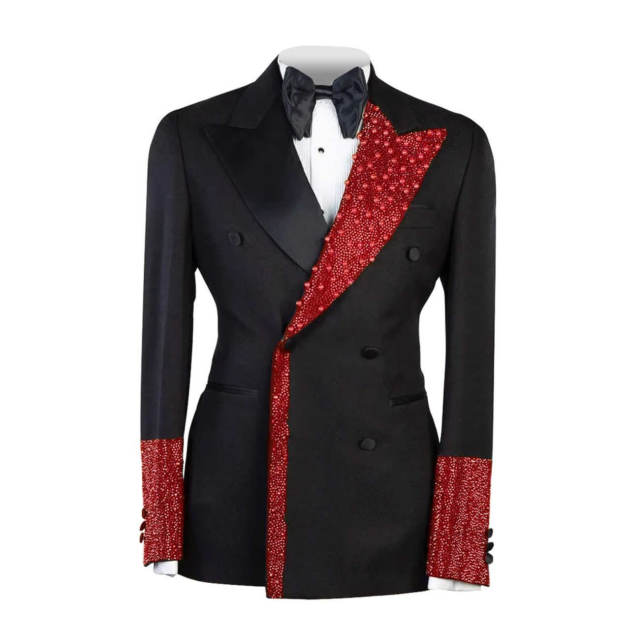 Men's Luxury Tuxedo Slim Fit Wedding Groom Men Black and Gold Sequin Peaked Lapel for Prom Party Dinner