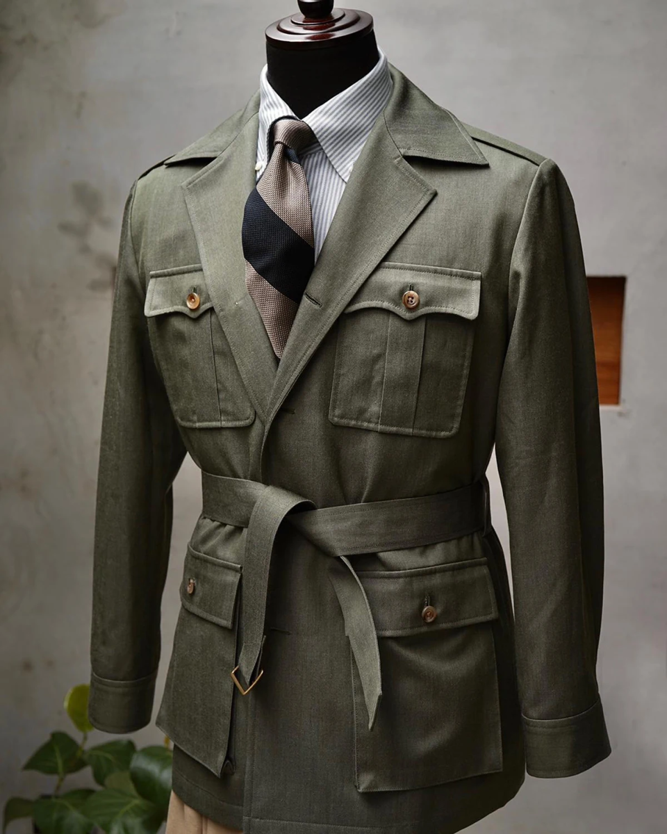 Safari Style Men's Suit Blazer Bow Collar Single Breasted Blazer Buckle Work Business Wedding Costume Homme Customized Travel