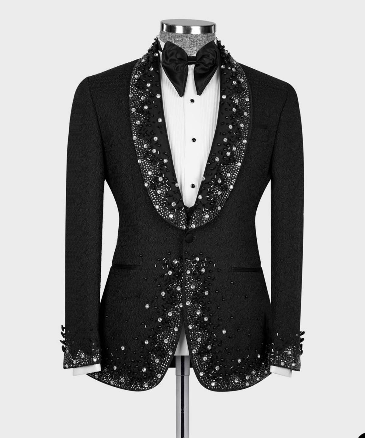 Rhinestone Embellished Unisex Blazer, Luxury Shawl Lapel Single Button Slim Fit Suit Jacket for Wedding & Banquet