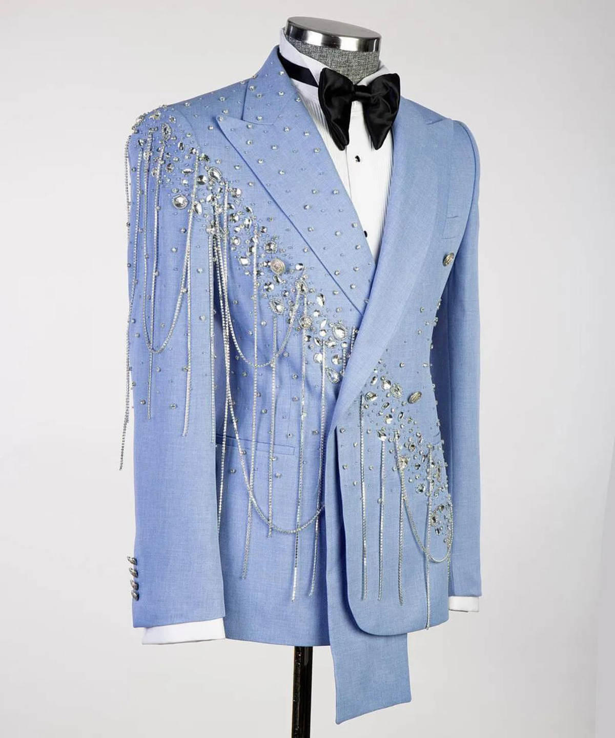 Men's Rhinestone Tuxedo Blazer Slim Fit Dinner Jacket | Handmade Rhinestone Prom Wedding Suit, Peak Lapel Double Breasted One-Button Party Blazer Party