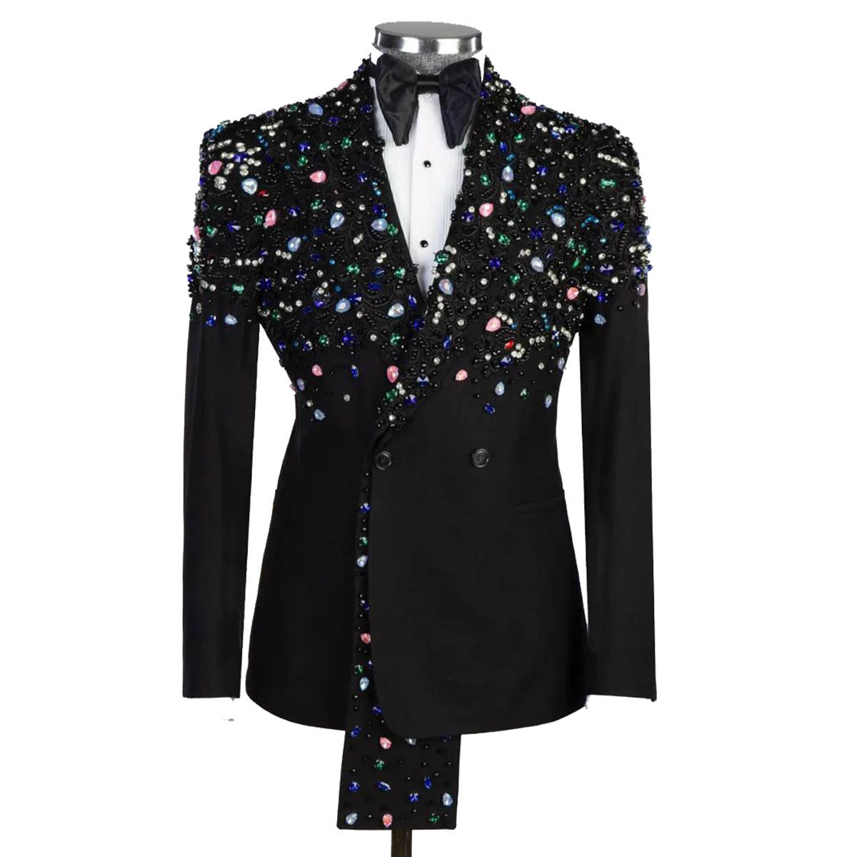 Glitter Crystals Men Wedding Tuxedos Double Breasted Peaked Lapel Pant Sets Classic Fit Prom Male Party Customized 2 Pieces