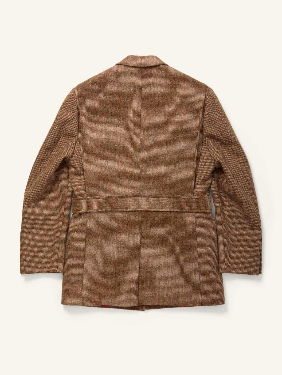 Men's Vintage Brown Tweed Safari Jacket, Detachable Belt Big Patch Pockets British Wool Casual Blazer