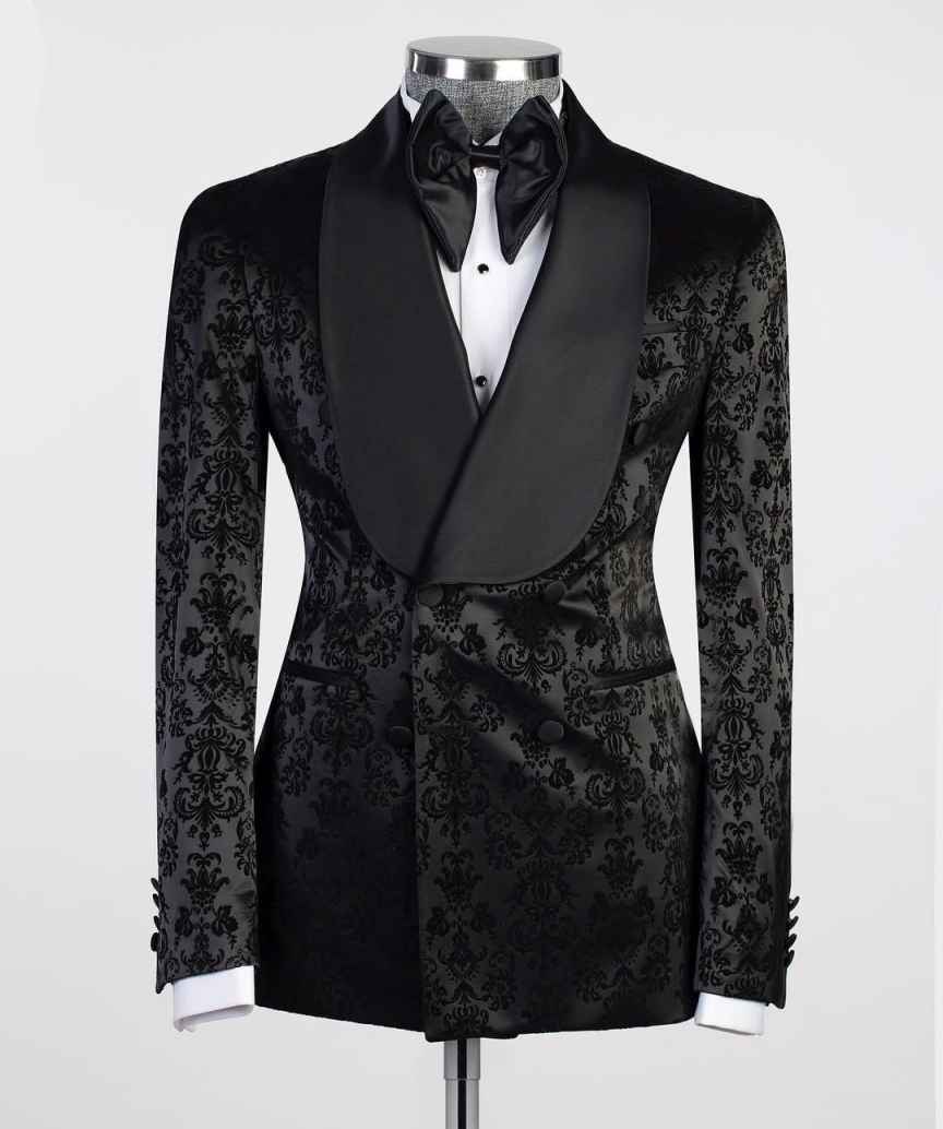 Retro Men Suits Tailor-Made 1 Piece Shawl Lapel Jacket Jacquard Only the Blazer Double Breasted Groom Customized Coat