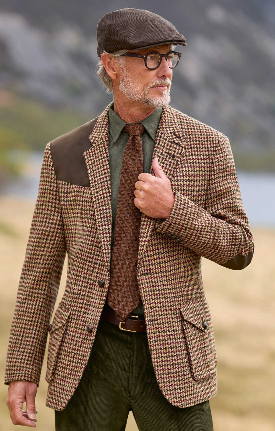 Men's Houndstooth Suit Coat with Shoulder Pad Patchwork Vintage Classic Casual Coat for Wedding Party Sports Blazer
