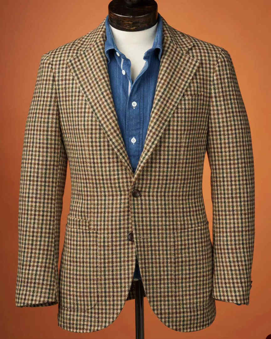 Men's Houndstooth Sports Blazer Tweed Norfolk Jacket Slim Casual Single Breasted Jackets Vintage British Groom Coat