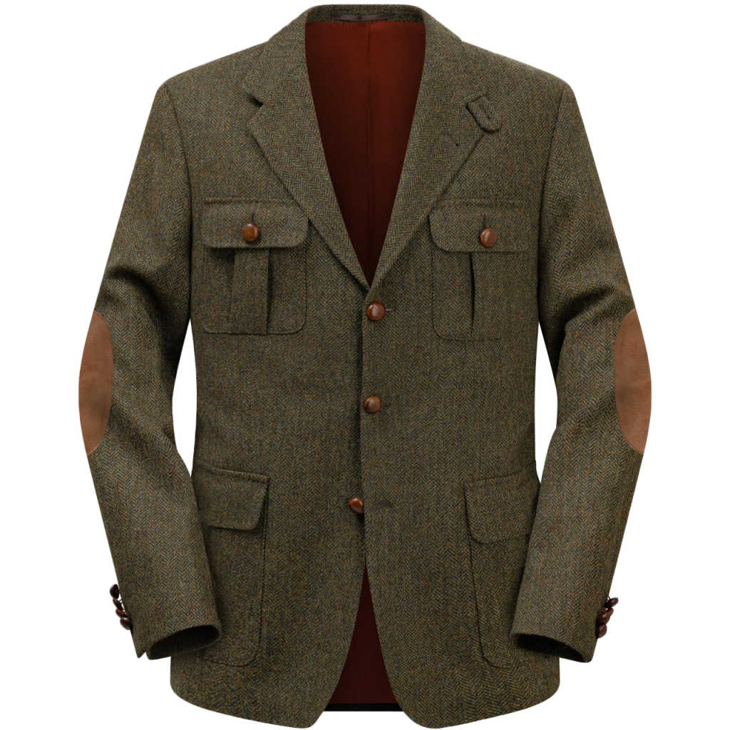 Men's Tweed Herringbone Sport Blazer Casual Three Button Wool Blend Jackets Slim Warm Vintage British Groom Coat
