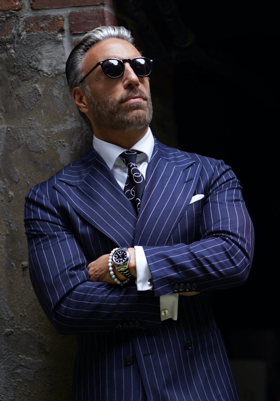 Men's Navy Chalk Stripe Double Breasted Suit 2 Piece Business Formal Suit