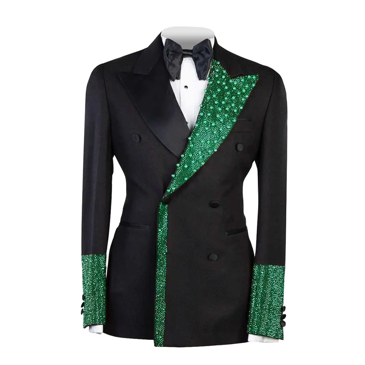 Men's Luxury Tuxedo Slim Fit Wedding Groom Men Black and Gold Sequin Peaked Lapel for Prom Party Dinner