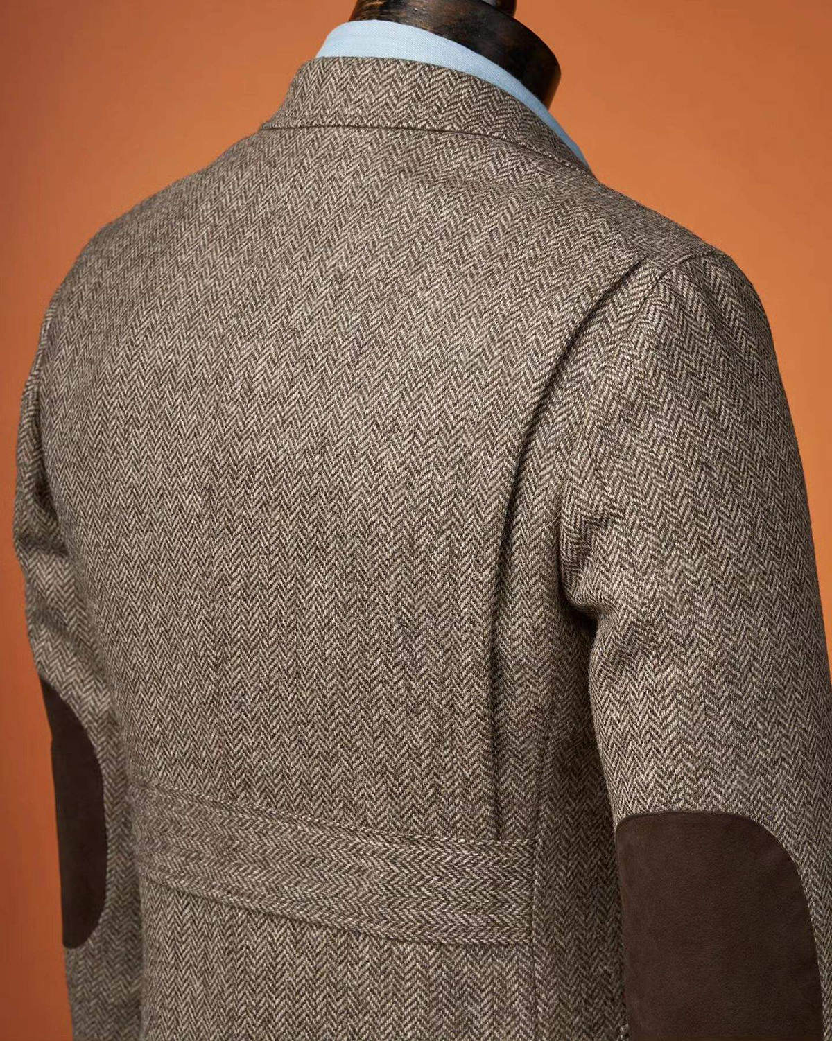 Men's Herringbone Twill Wool Blend Norfolk Jacket, Single Breasted Slim Fit Retro British Casual Sport Coat for Grooms