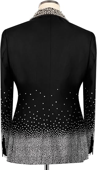 Men's Jacquard Tuxedo Blazer with Beads Crystal for Wedding | Slim Fit, Single-Breasted Party Blazer with rhinestone for Gala,Dinner,Party,Prom, Homecoming