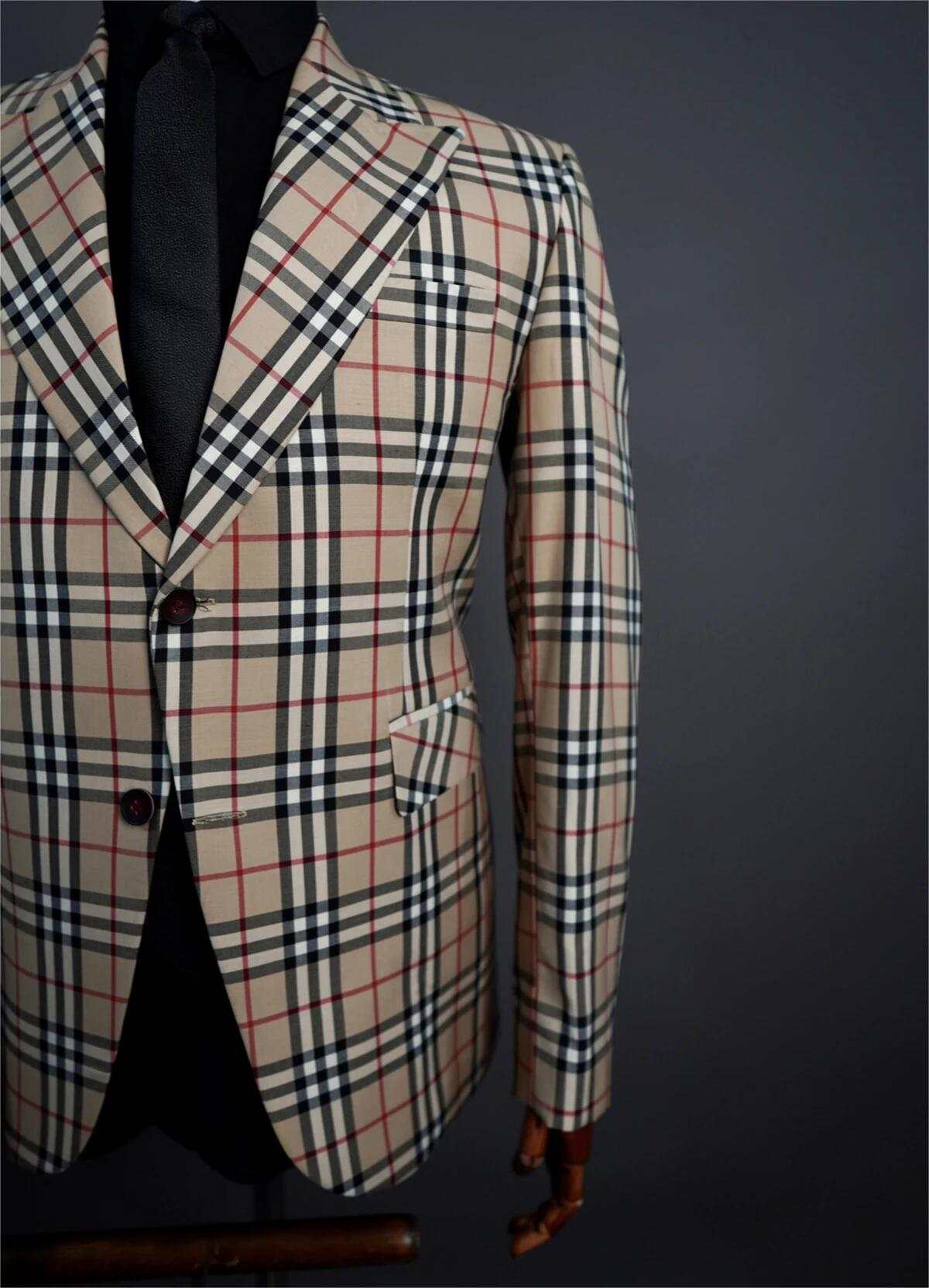 Men Vintage Plaid Blazer Classic British Check Suit Jacket Slim Fit Casual Formal Sport Coat