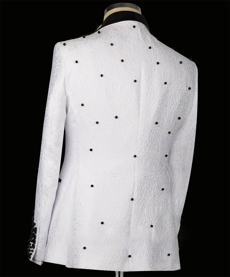 Custom Men's Tuxedo for Groom, Luxurious Beaded Appliqué Slim Fit Single-Button Suit Jacket for Wedding, Prom & Banquet