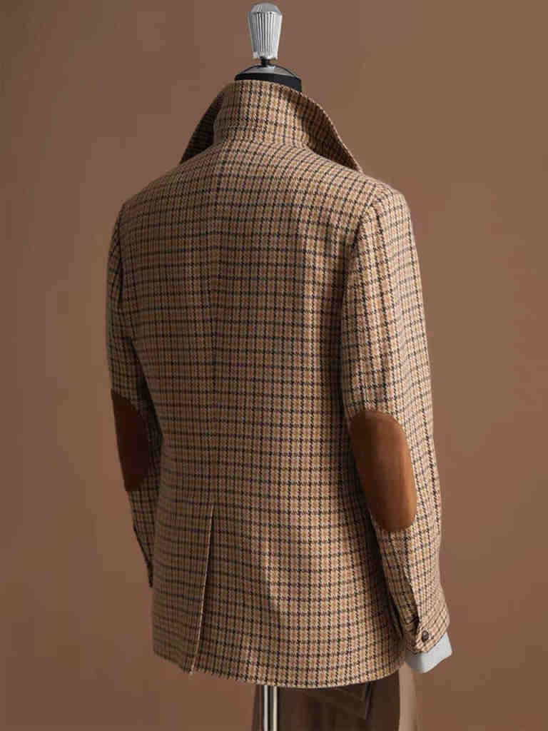 Men's Tweed Sports Blazers Houndstooth Norfolk Jacket Slim Casual Single Breasted Jackets Vintage British Groom Coat