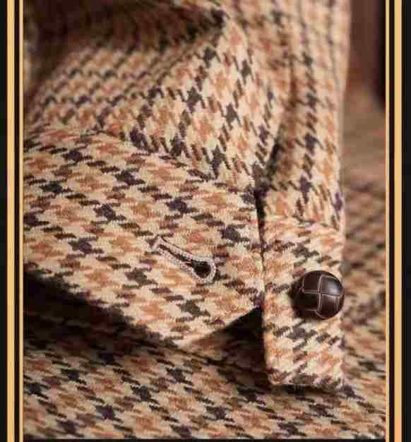 Men's Tweed Sports Blazers Houndstooth Norfolk Jacket Slim Casual Single Breasted Jackets Vintage British Groom Coat