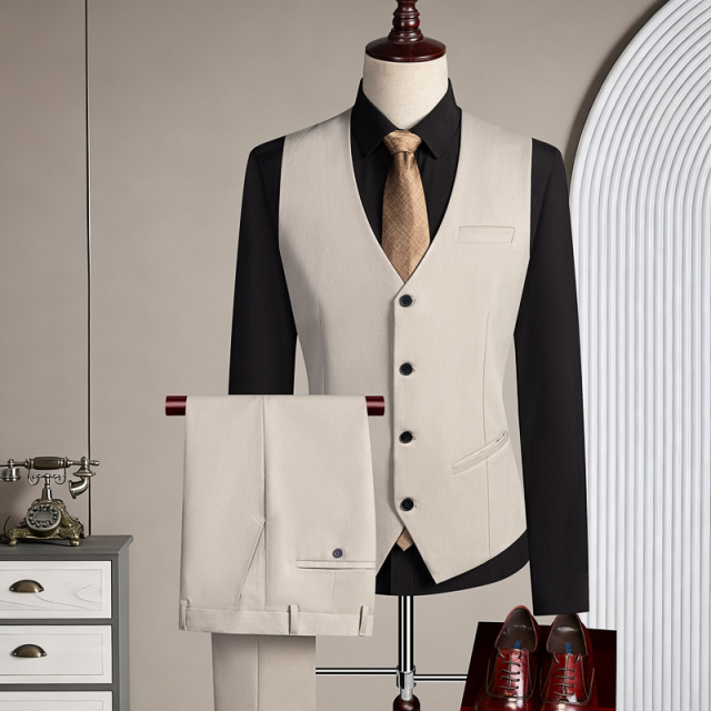 Men's Business Casual Suit for Weddings Blazer Vest Pants Slim Fit Waistcoat Dress Trousers