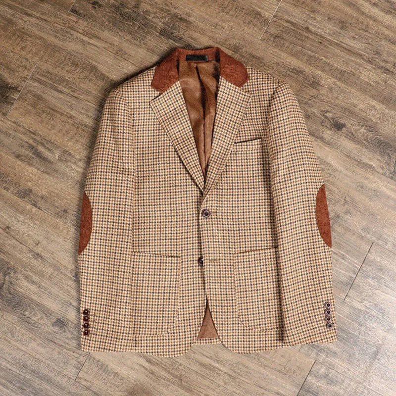 Retro 3 Piece Brown Tweed Herringbone Wedding Suits Regular Fit Blazer Vest Pants Set for Prom Dinner Business