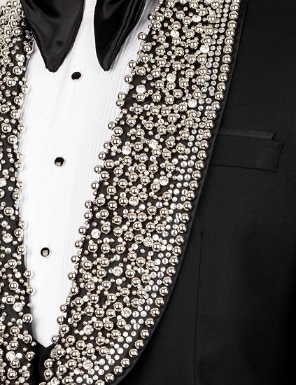Men's Jacquard Tuxedo Blazer with Beads Crystal for Wedding | Slim Fit, Single-Breasted Party Blazer with rhinestone for Gala,Dinner,Party,Prom, Homecoming