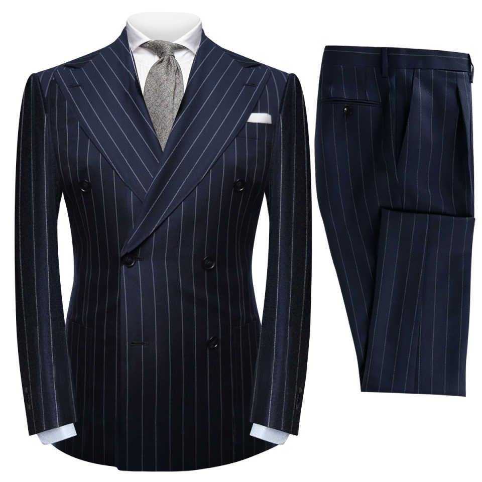 Men's Navy Chalk Stripe Double Breasted Suit 2 Piece Business Formal Suit