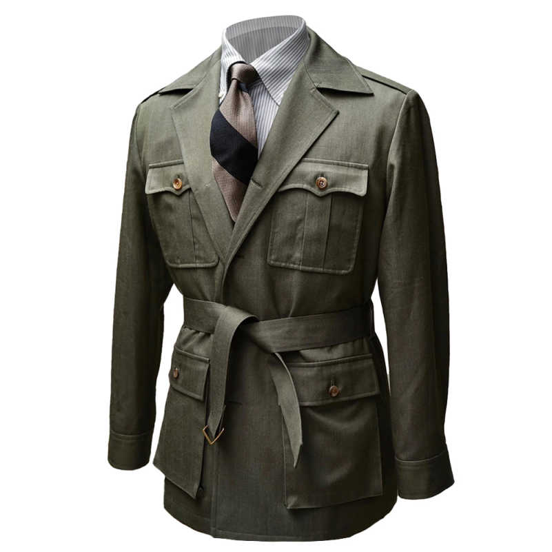 Safari Style Men's Suit Blazer Bow Collar Single Breasted Blazer Buckle Work Business Wedding Costume Homme Customized Travel