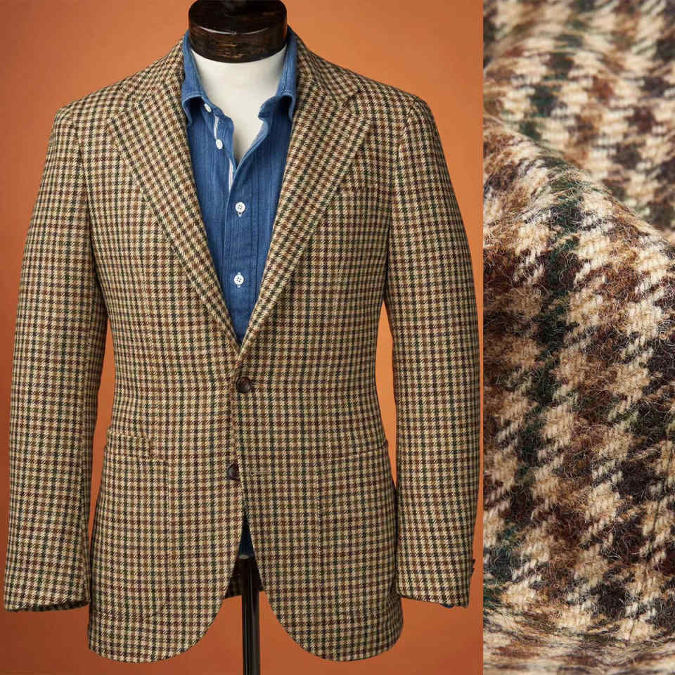 Men's Houndstooth Sports Blazer Tweed Norfolk Jacket Slim Casual Single Breasted Jackets Vintage British Groom Coat
