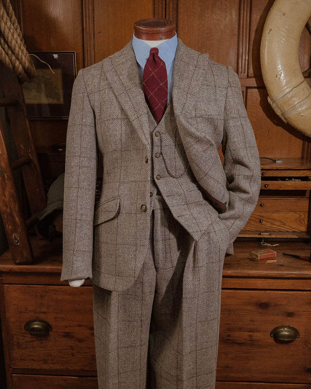 Vintage Winter Tweed Herringbone Plaid Suits for Men 3 Piece Sets Classic Fit Business Formal Pants Jacket Vest Customized