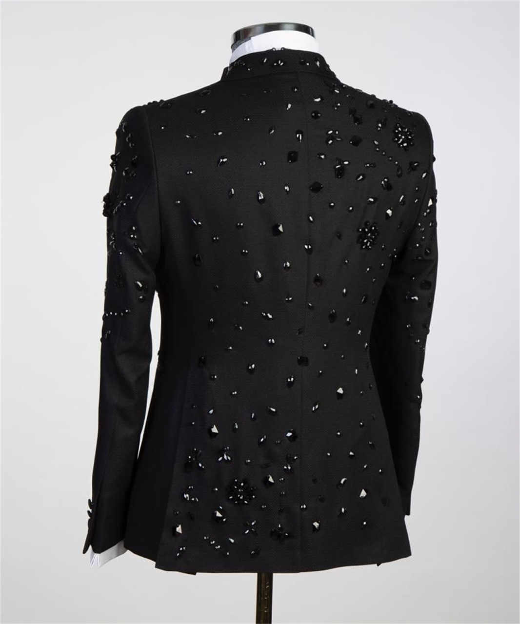 Luxury Men's 2 Piece Suit Slim Fit Double Breasted Beads Crystal Party Wedding Tuxedo Suits Blazer Jacket Pants Set