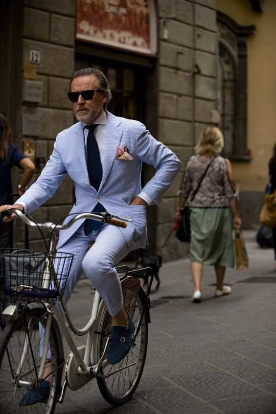Chic Seersucker Men Suits Blue Striped Peak Lapel Casual Daily Outfits Wedding Party Business Summer Events Male Suit 2 Piece