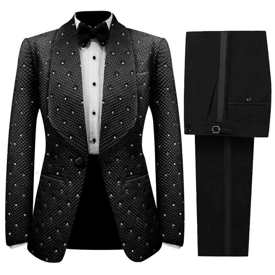 Men's 2-Piece Slim Fit Rhinestone Shawl Lapel Tuxedo Set: Jacket & Pants for Proms, Parties & Banquets