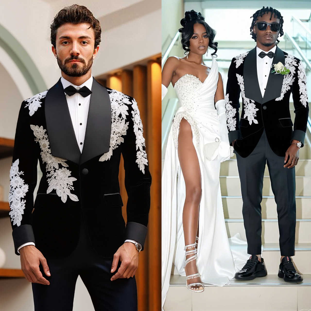 Luxury Dark Green Velvet Tuxedo Jacket, Handmade Silver Floral Rhinestone Embroidery Shawl Lapel Slim Fit Suit for Groom Wedding Host Gala Party