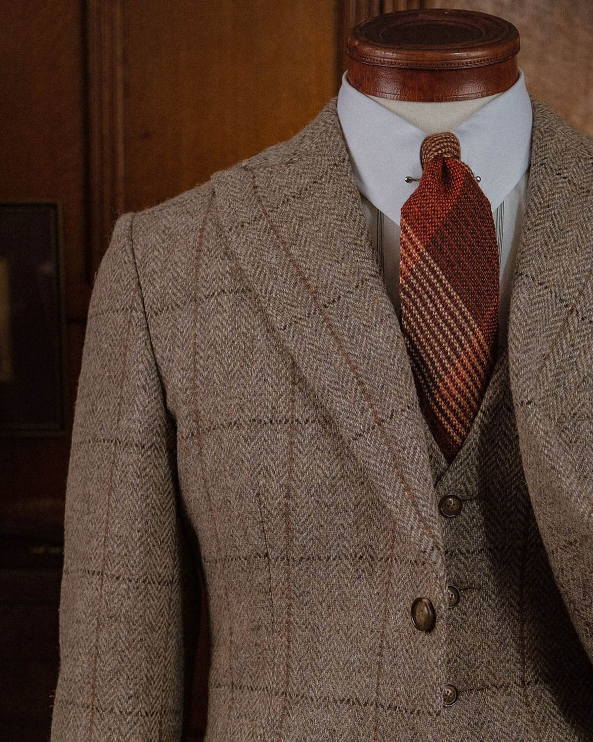 Vintage Winter Tweed Herringbone Plaid Suits for Men 3 Piece Sets Classic Fit Business Formal Pants Jacket Vest Customized