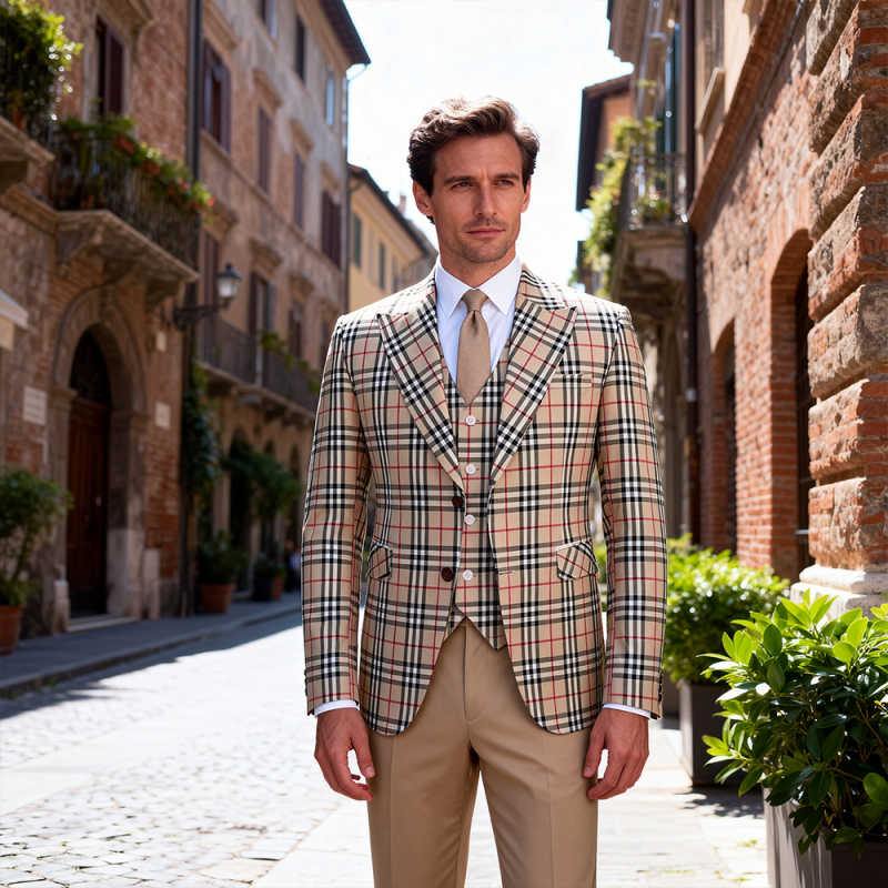 Men Vintage Plaid Blazer Classic British Check Suit Jacket Slim Fit Casual Formal Sport Coat