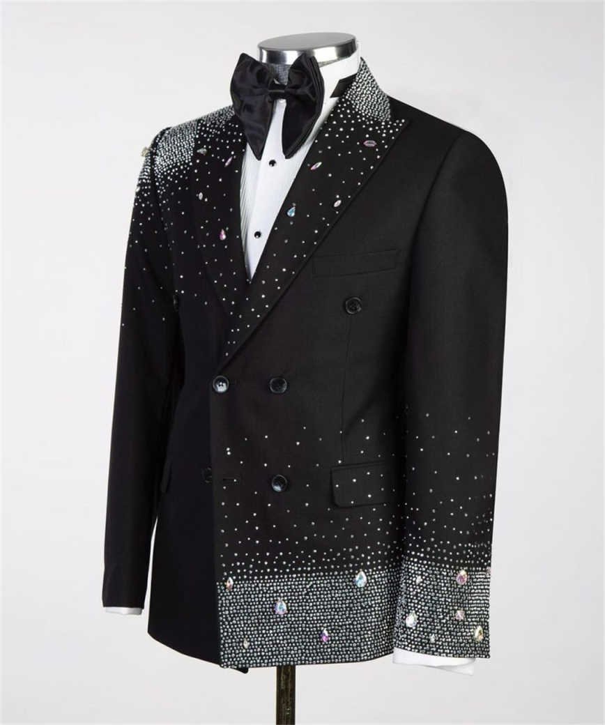Men's Black Matte Tuxedo Jacket with Peak Lapel, Gradient Gold AB Rhinestones From Shoulder To Hem, Slim Formal Blazer for Groom Stage Banquet