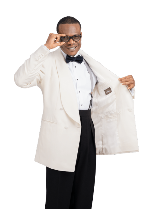 Men Cream Double Breasted Tuxedo Shawl Lapel Formal Suit Jacket Wedding Gala Dinner Blazer with Black Pants