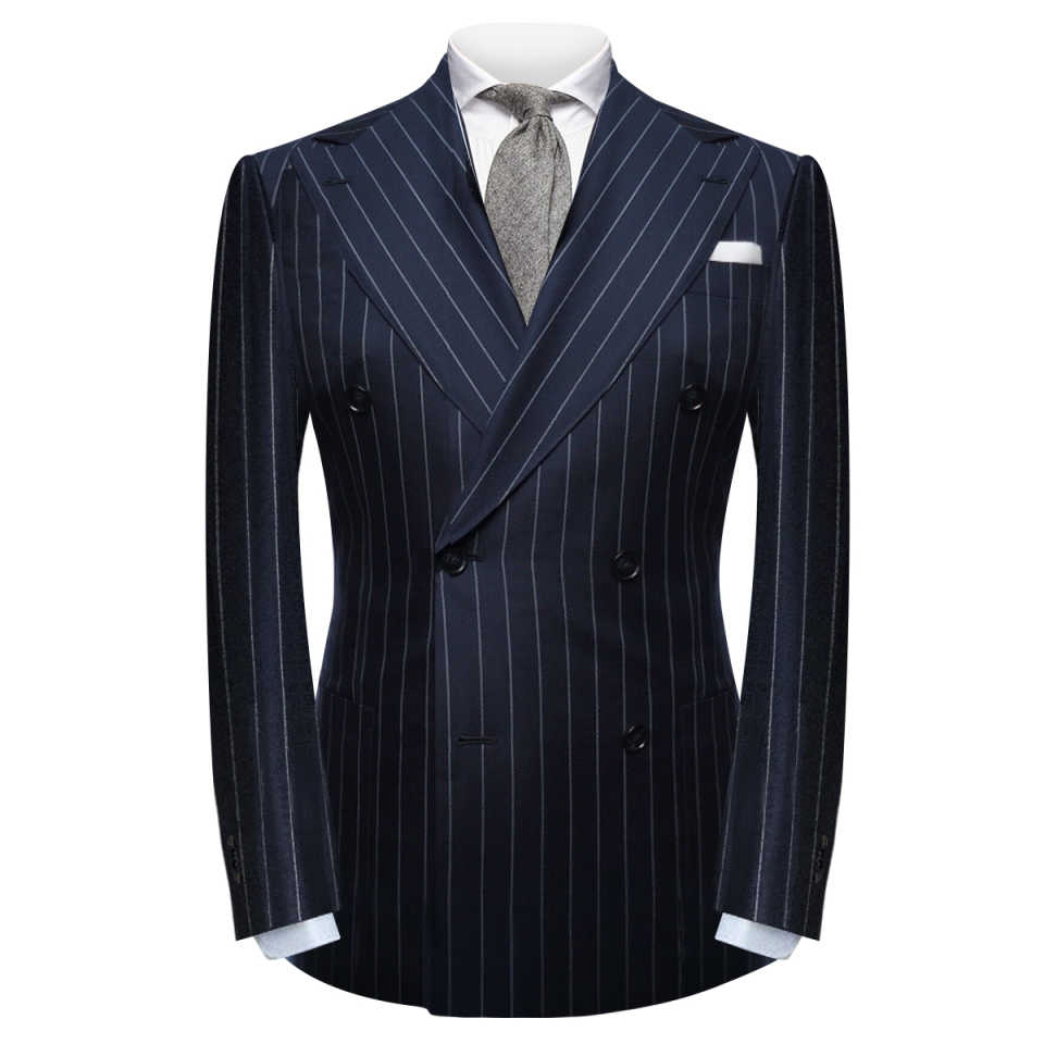 Men's Navy Chalk Stripe Double Breasted Suit 2 Piece Business Formal Suit